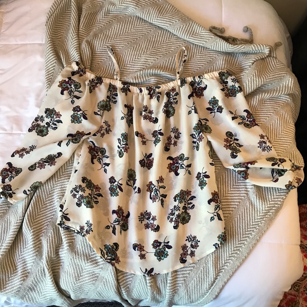 off white and floral off the shoulder blouse